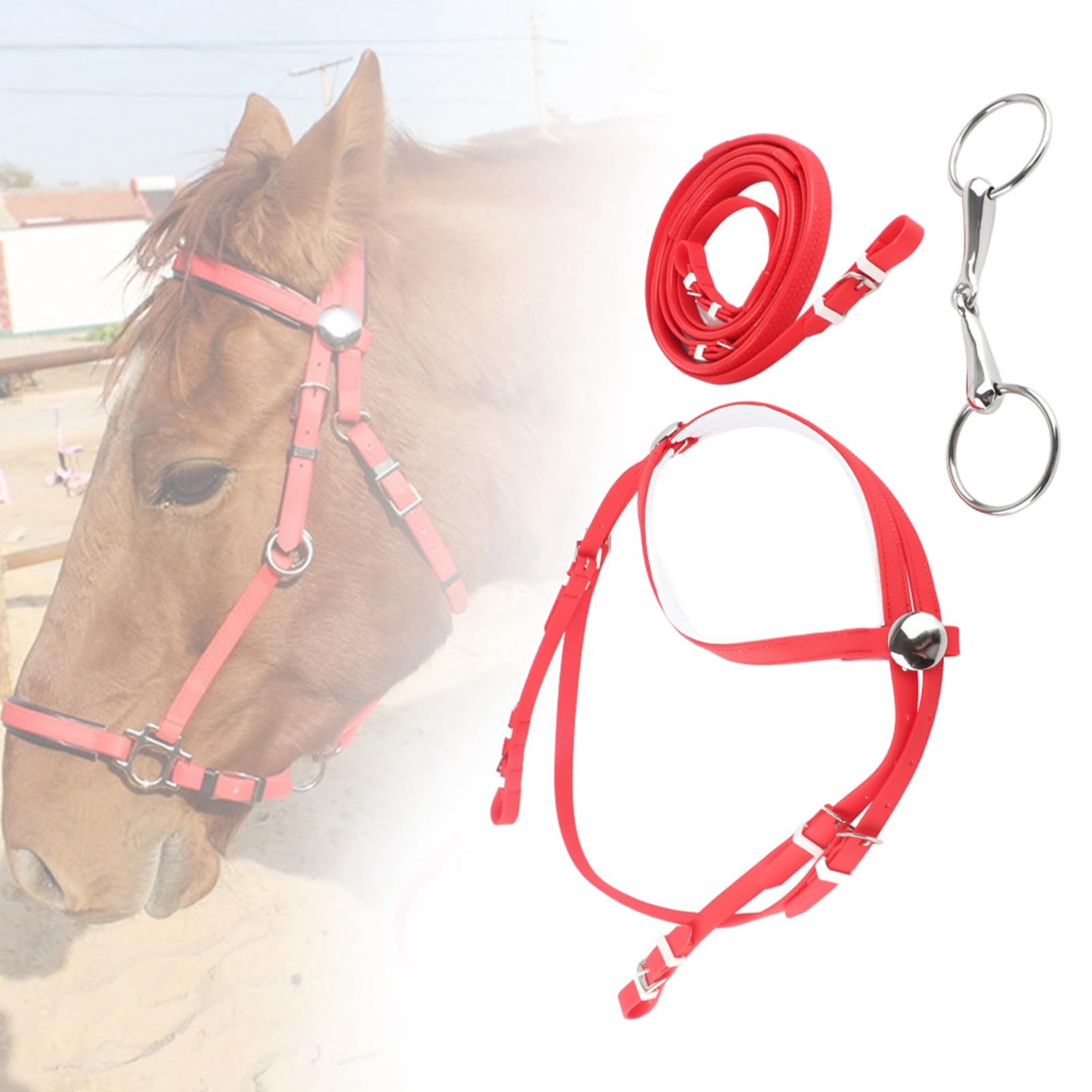 Redini Per Cavalli in PVC, Briglie Per Cavalli Riendas Para Caballos Redini Divise Rimovibili Redini da Concorso in Acciaio Inossidabile Filetto Cavo