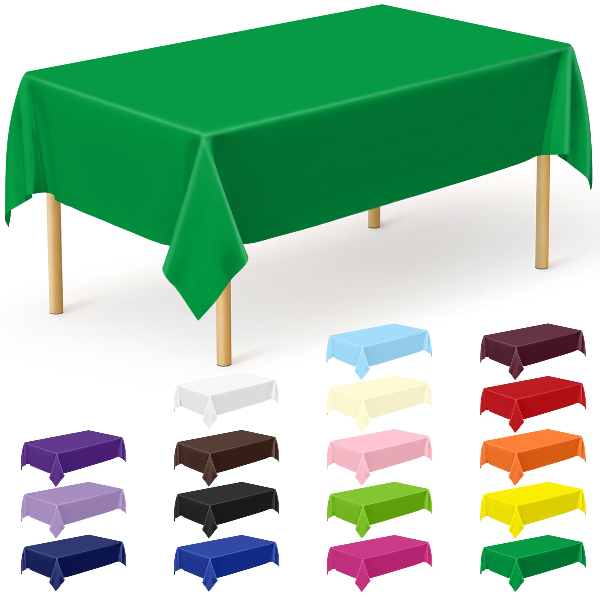 QZYL 12 PCS Disposable Plastic Table Cover, 54 X 108 in Large Table Cloth Rectangle, Green Plastic Tablecloth, Decorative Smooth Tablecloth for Parties Weddings Picnics Outdoor Events