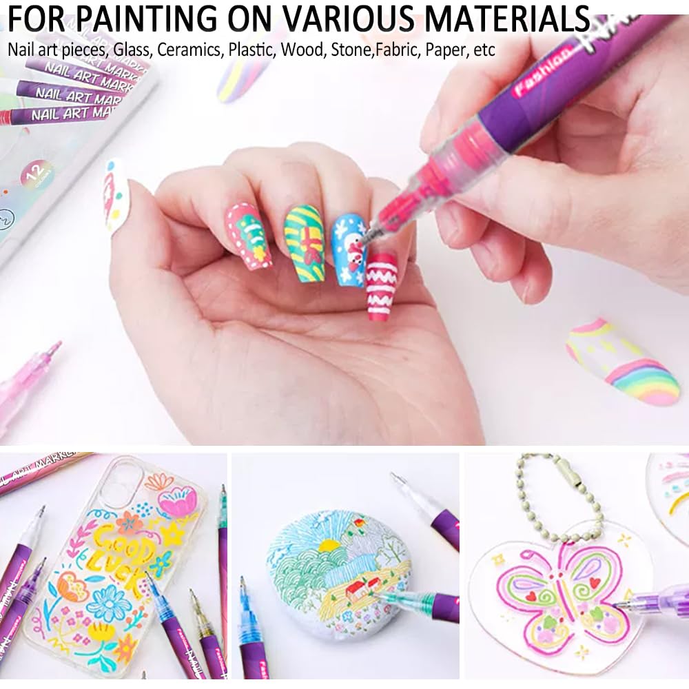 Kyduu 12 Colores Bolígrafo de Uñas Nail Art 3D Pen, 0,5mm, DIY Bolígrafo Manicura Niñas, Boligrafo 3d Pintauñas, Nail Art Grafiti Pen Marker 3D Set, Bolígrafo de para Decoración de Uñas - 5