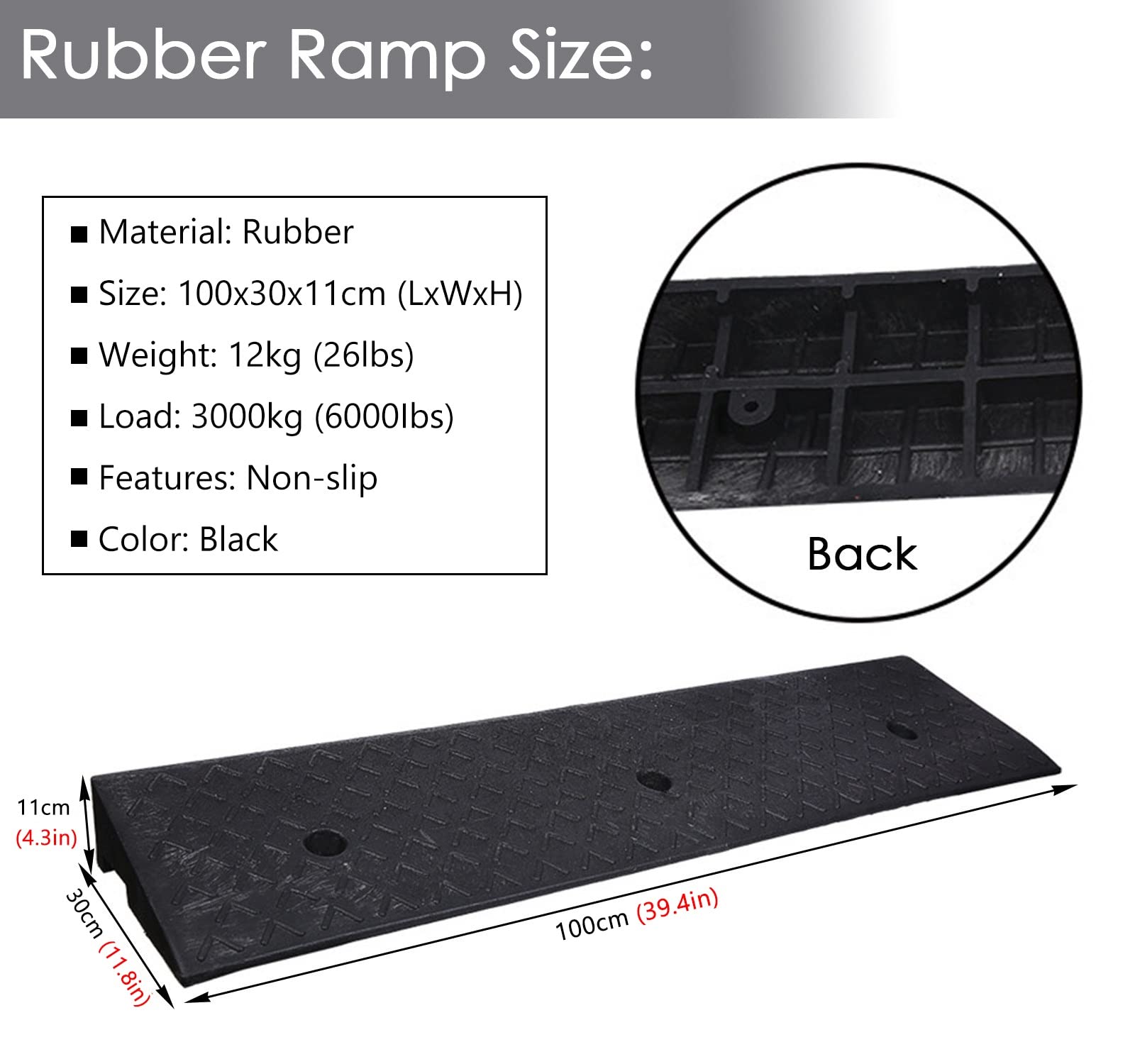 Threshold Ramp, Large Entry Ramp for Doorway, Indoor Outdoor Rubber Threshold Ramp 2 3 4 5 6 Inch Rise, Heavy Duty s Threshold Transition for Home Car/Scoo