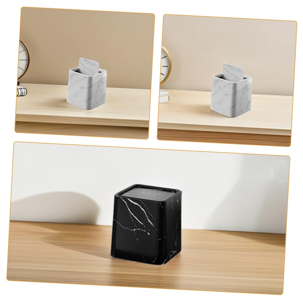 LABRIMP 2pcs Marble Pattern Trash Can with Swing Lid Stylish Desk Wastebasket for Kitchen Bathroom Bedroom and Office Material Easy to with Trash Bags