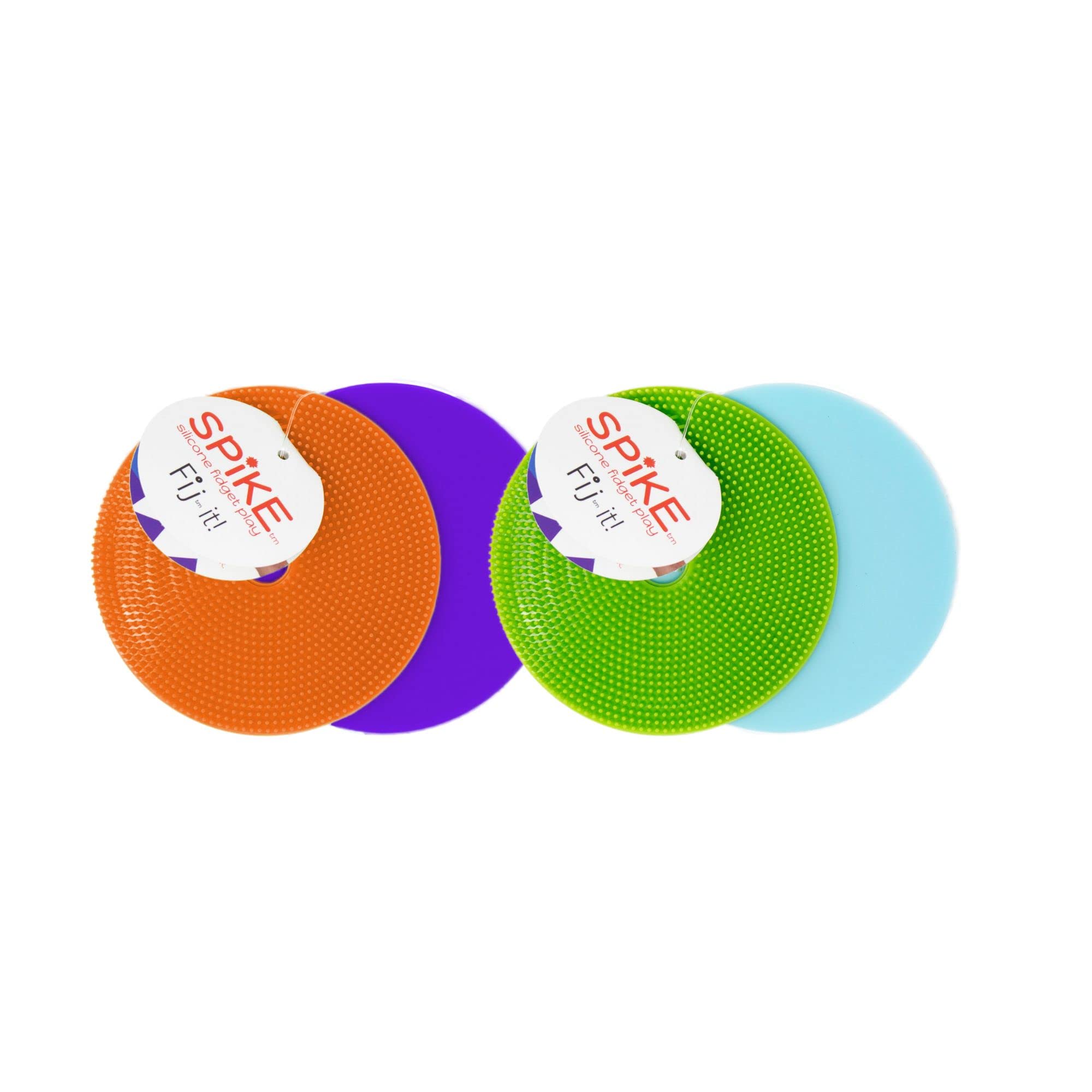 Spike Silicone Fij-It Tactile Sensory Motor Aid Fidget Disc - 4 Disc Set - Red/Aqua/Gold/Purple (Orange-Blue-Green-Aqua)