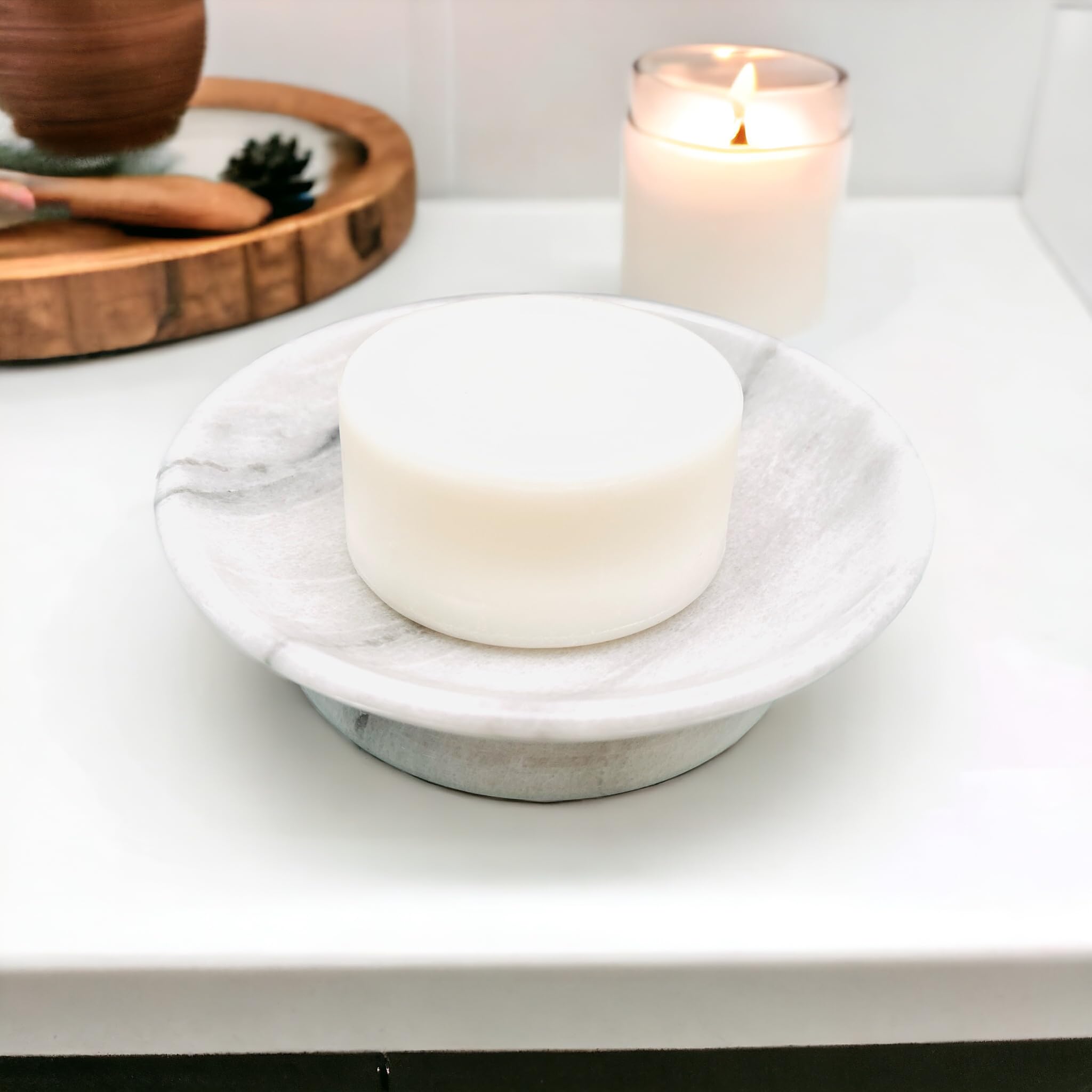Hapton House Jabonera de mármol blanco – Hecho a mano Mable auténtico – Soporte para jabón – Bandeja de jabón – Plato decorativo – Plato de joyería – Soporte para baratijas – Llavero – Portavelas –