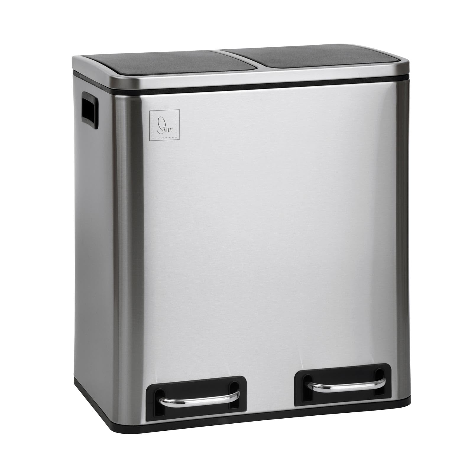 SVITA TM2X15 Roestvrijstalen Vuilnisemmer Met 2 Vakken Afvalscheidingssysteem 30 Liter Afvalemmer Keuken Handgrepen Geruisloos Sluiten Pedaalmechanisme Uitneembare Binnenemmer X 15 L 684222896