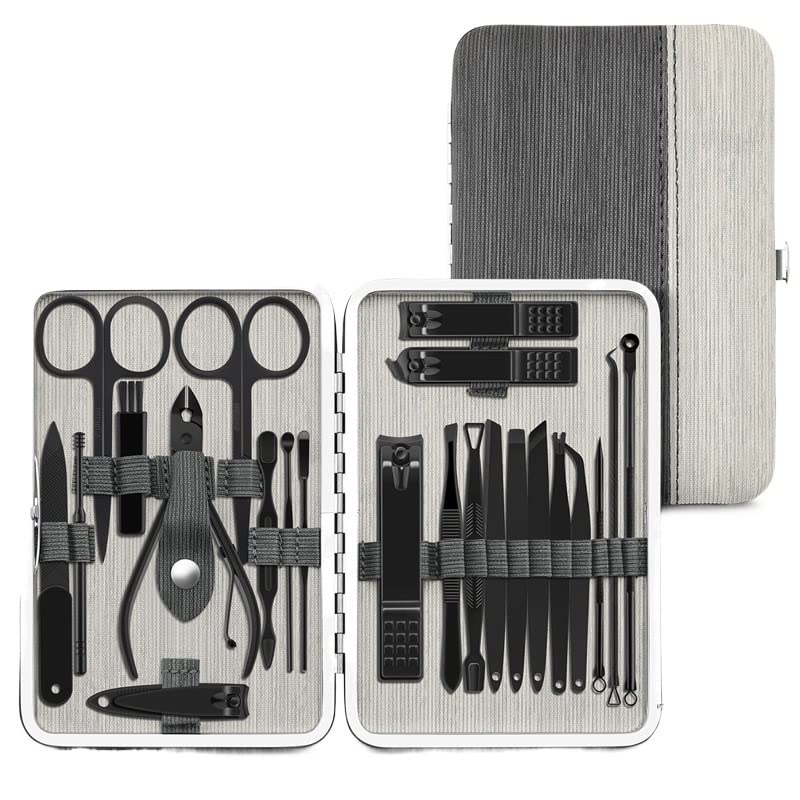 Herramienta cortaúñas de acero profesional para pedicura, tijeras de piel muerta, tijeras multifunción para uñas, juego de manicura (23 piezas, gris)