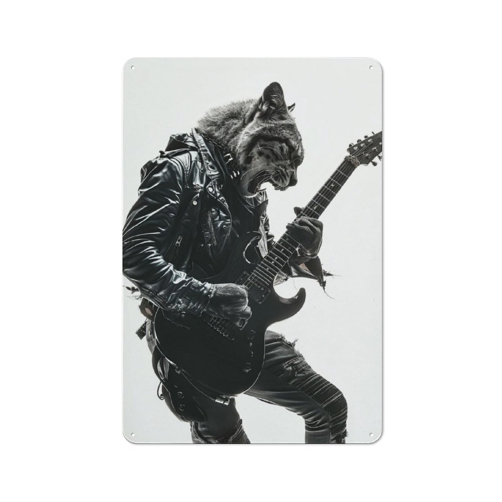 Junmoney Cougar Guitar Retro Metal Sign 30X20cm For Bar Or Restaurant, For Kitchen And Home Bar Decor, For Home Office And Studio Walls