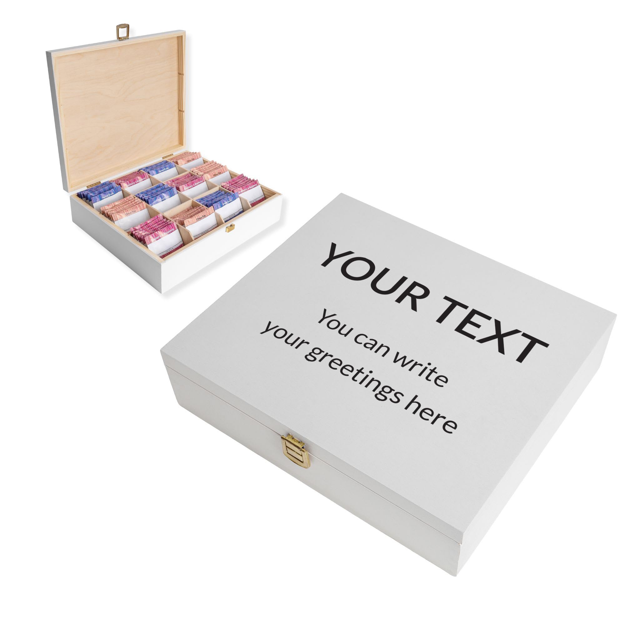 Creative Deco Personalised White Wooden Tea Box Storage with Lid — image 1
