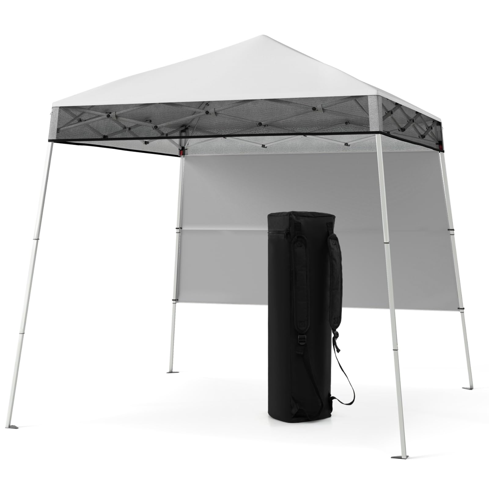 TANGZON Outdoor Pop up Gazebo, 2.1 x 2.1M Camping Sunshade Canopy with 3 Adjustable Heights, Sidewall, Carry Bag & 4 Stakes, Waterproof Event Shelter Party Tent (White)