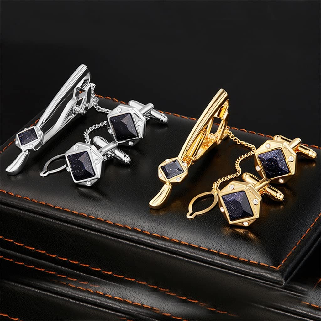 4 Stück Herren Krawattennadel Manschettenknöpfe Set Hemdknopf Manschettennägel Manschettennägel Geschäft Krawattennadel Geschenke (Color : A, Size : Approximately 1.7 * 1.7cm)