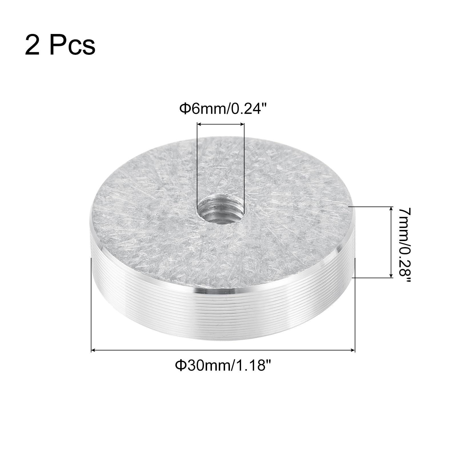 QUARKZMAN Hardware per Disco Alluminio a Forma Rotonda Filettatura Diametro di 30mm M6, 2pz Adattatore per Piano Vetro Disco Circolare Alluminio per Tavolo Vetro, Argento