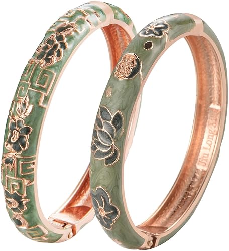 UJOY Vintage Cloisonne Pulseras Flor Esmaltada Joyería Chapado Oro Brazalete Brazalete para Mujer Caja de Regalo 55A35