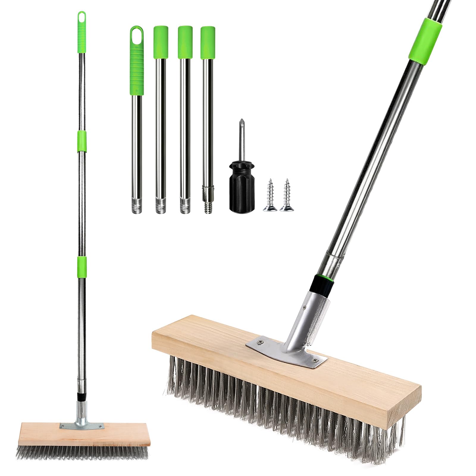 Balai Brosse Métallique Avec Manche Télescopique 160cm - Nettoyage Terrasses, Joints, Mousse - Tête 30cm