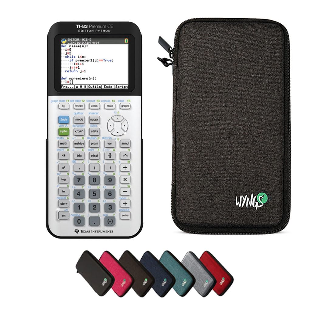 TEXAS INSTRUMENTS CALCUSO Pack économique: TI 83 Premium CE Python Edition Calculatrice Graphique + étui de Protection WYNGS Gris foncé + Garantie étendue de CALCUSO