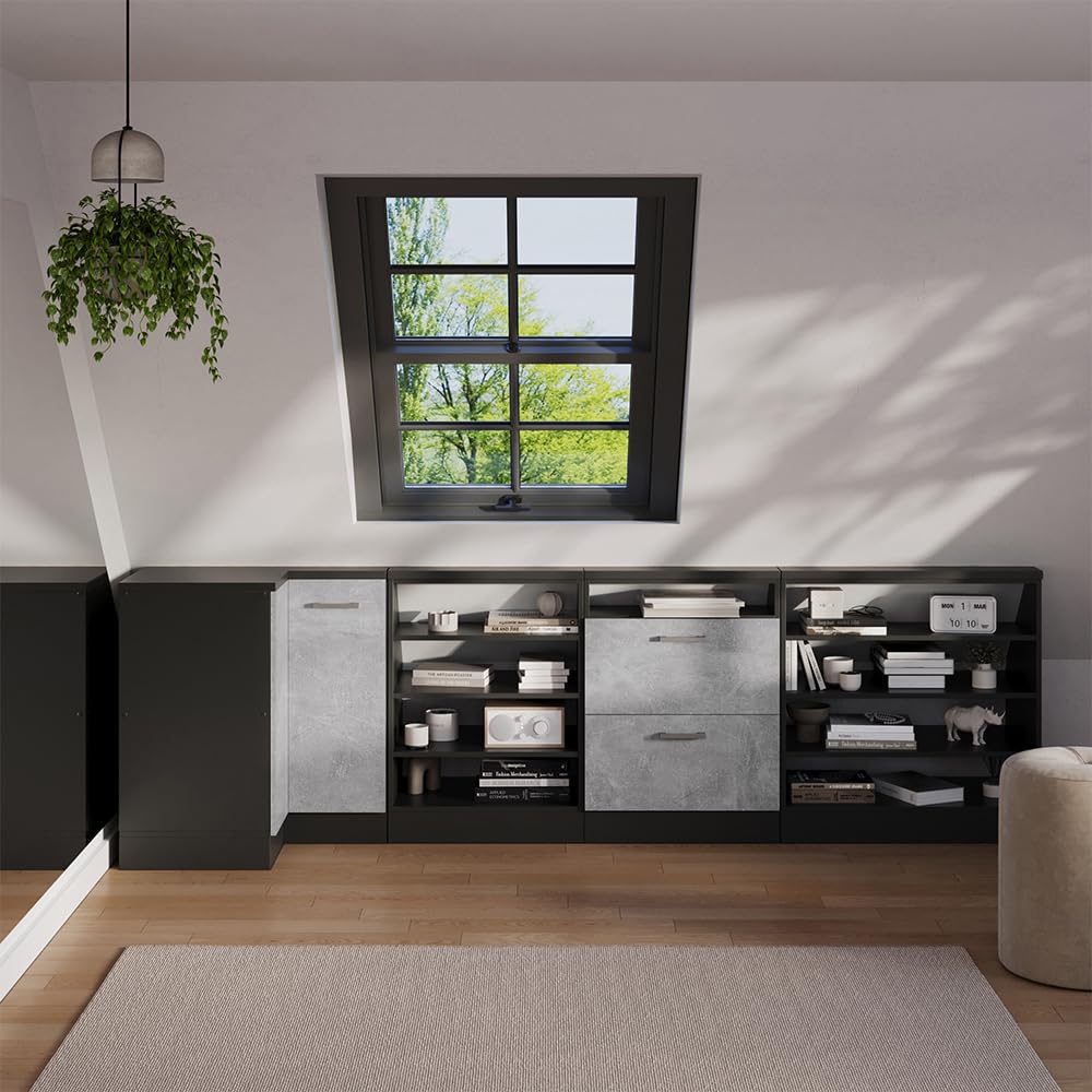 Vicco Meuble de Rangement sous Pente Rion, Anthracite/Anthracite, L80 x P46 cm avec 4 Compartiments, Gain de Place pour Les pièces mansardées