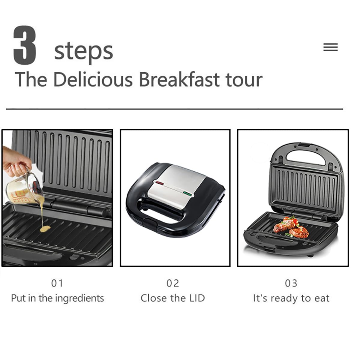 Sandwichera Multifunción, con 8 Placas Antiadherentes Intercambiables Fácil de Limpiar, Máquina para Hacer Paninis o Grill, Diseño Compacto que Ahorra Espacio, Potente Plancha de 750W