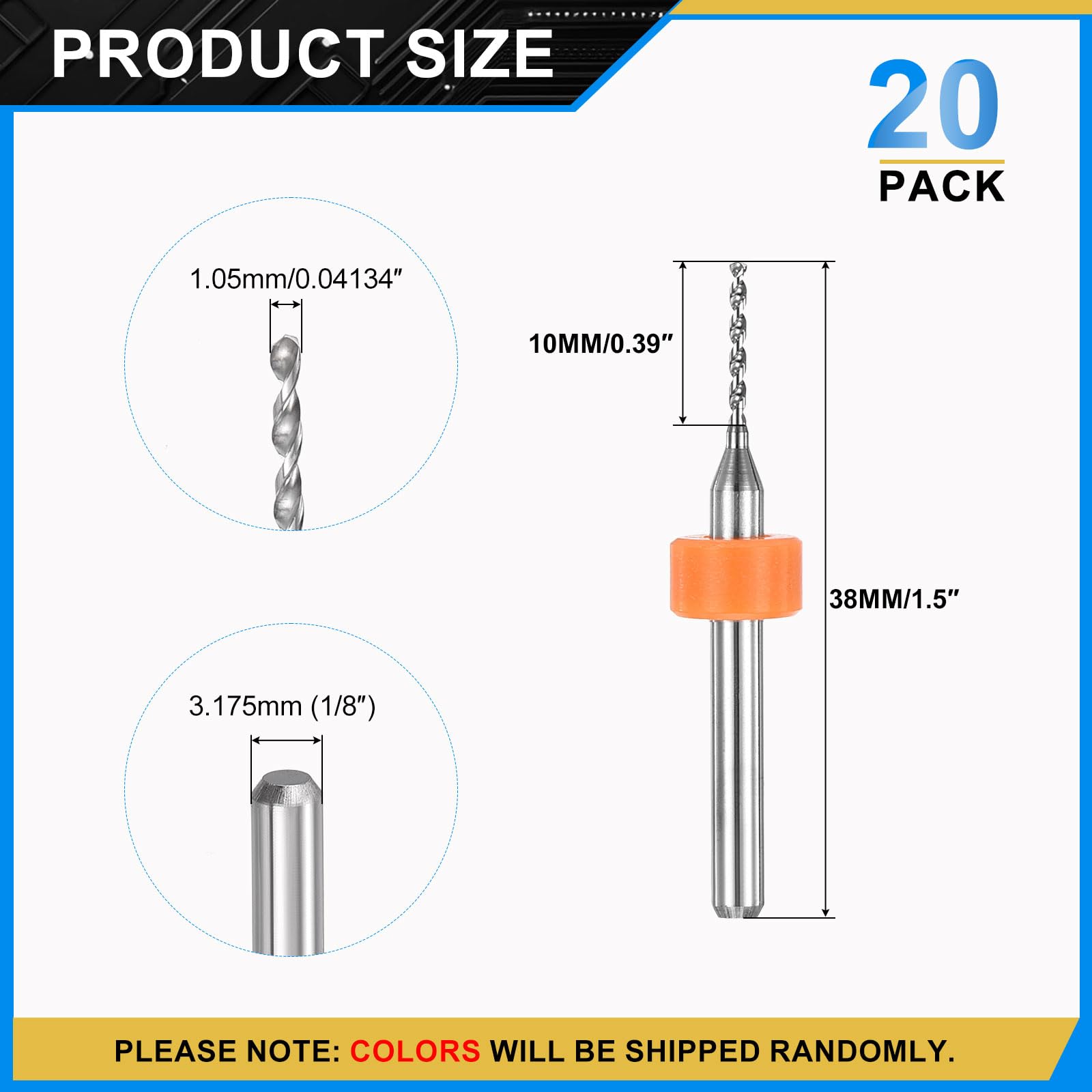 PATIKIL 20 Pack 1.05mm Micro Drill Bits 1/8" Shank Carbide Tungsten Steel 135° Mini Small Bits Print Circuit Board Drilling Tool for CNC Engraving Precision Machinery - Image 2