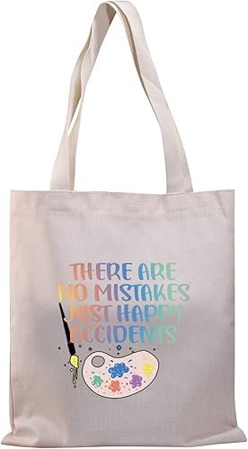 BDPWSS Regalo para amantes del arte, no hay errores, solo accidentes felices, bolsa de mano inspiradora para estudiantes (sin errores TG), Blanco
