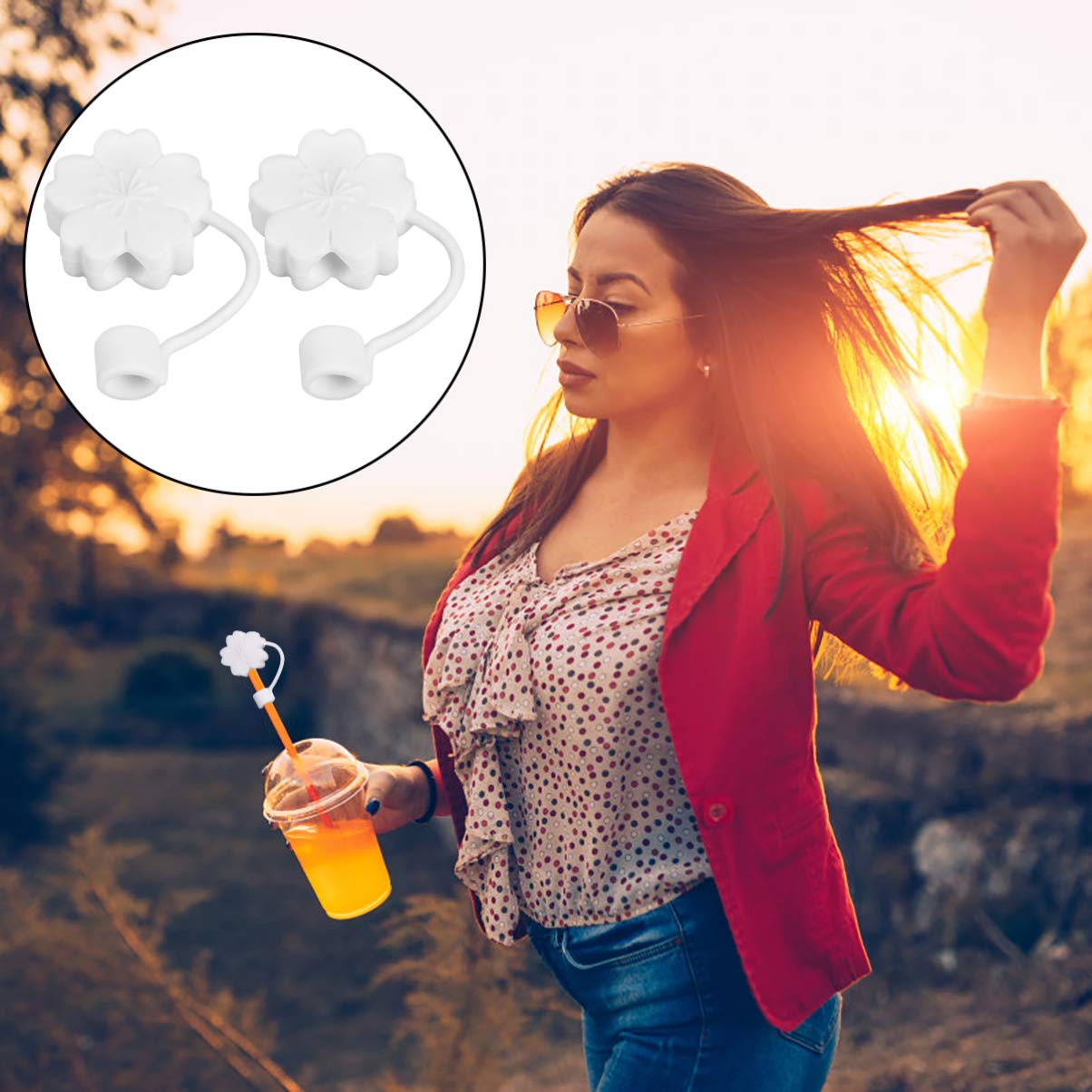 ABOOFAN 2Pcs Silicone Straw Covers - Reusable Drinking Straw Tips Lids Cute Straw Toppers