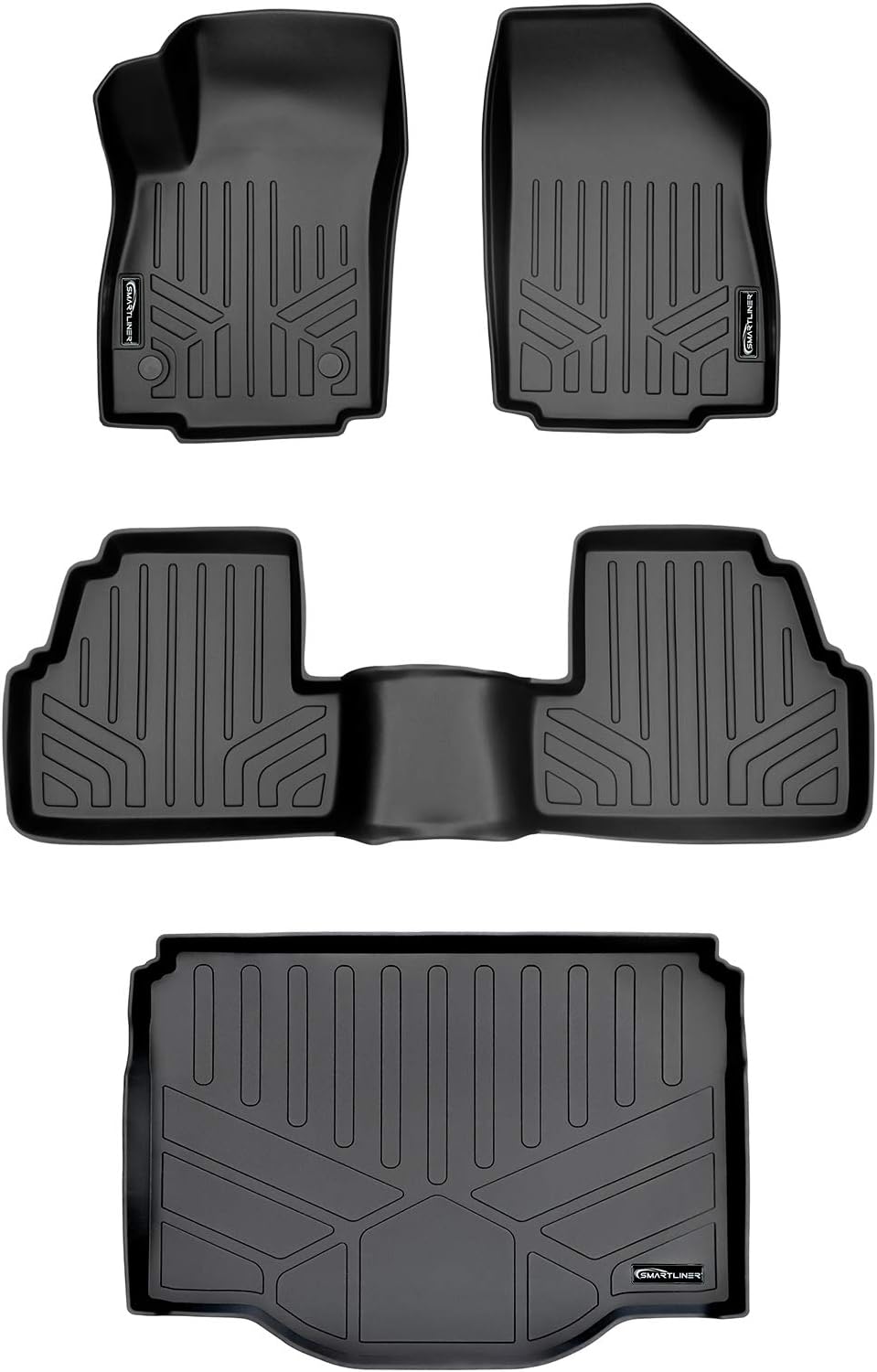 SMARTLINER Custom Fit Floor Mats 2 Rows and Cargo Liner Set Black for