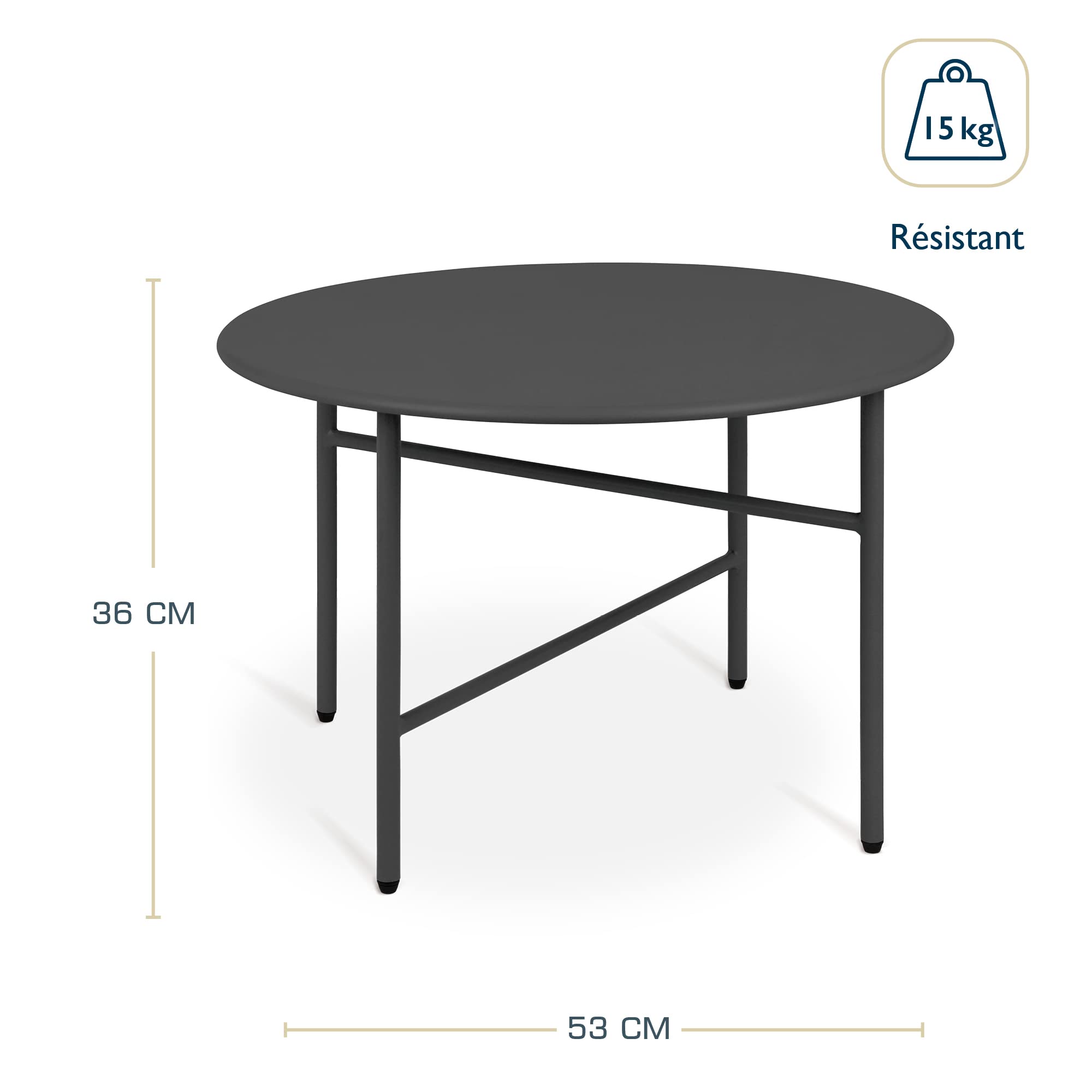 BOMOE Petite Table Basse Jardin Exterieur en Métal Noir Ø 53 cm Plateau Anti-Rayures - Table d'appoint Extérieur Stable Légère Indoor Outdoor Balcon Terrasse Chambre Finn