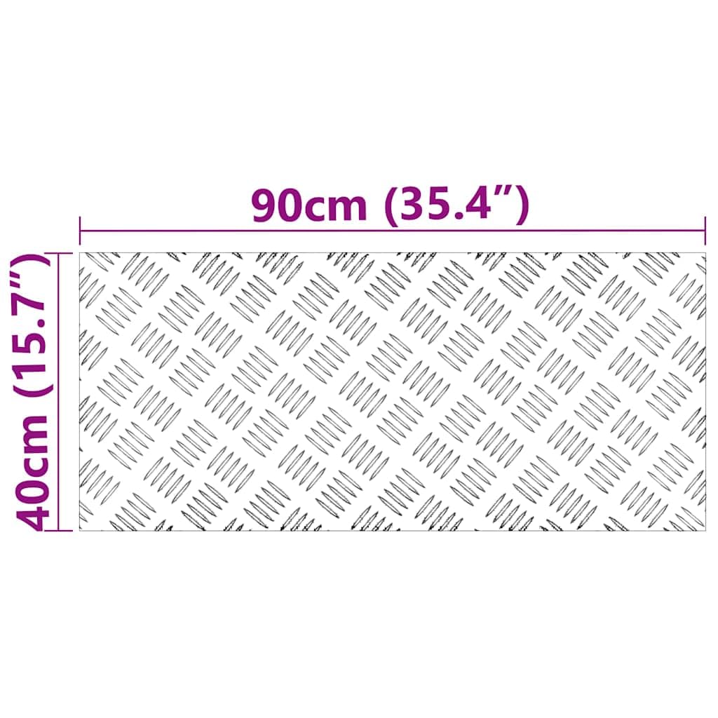 Aluminiowa powierzchnia schodów o konstrukcji z blachy ryflowanej, prostokątna, 90 x 40 cm, srebrna, zestaw 2 sztuk, do wewnątrz i na zewnątrz, antypoślizgowa nakładka na schody zapewnia