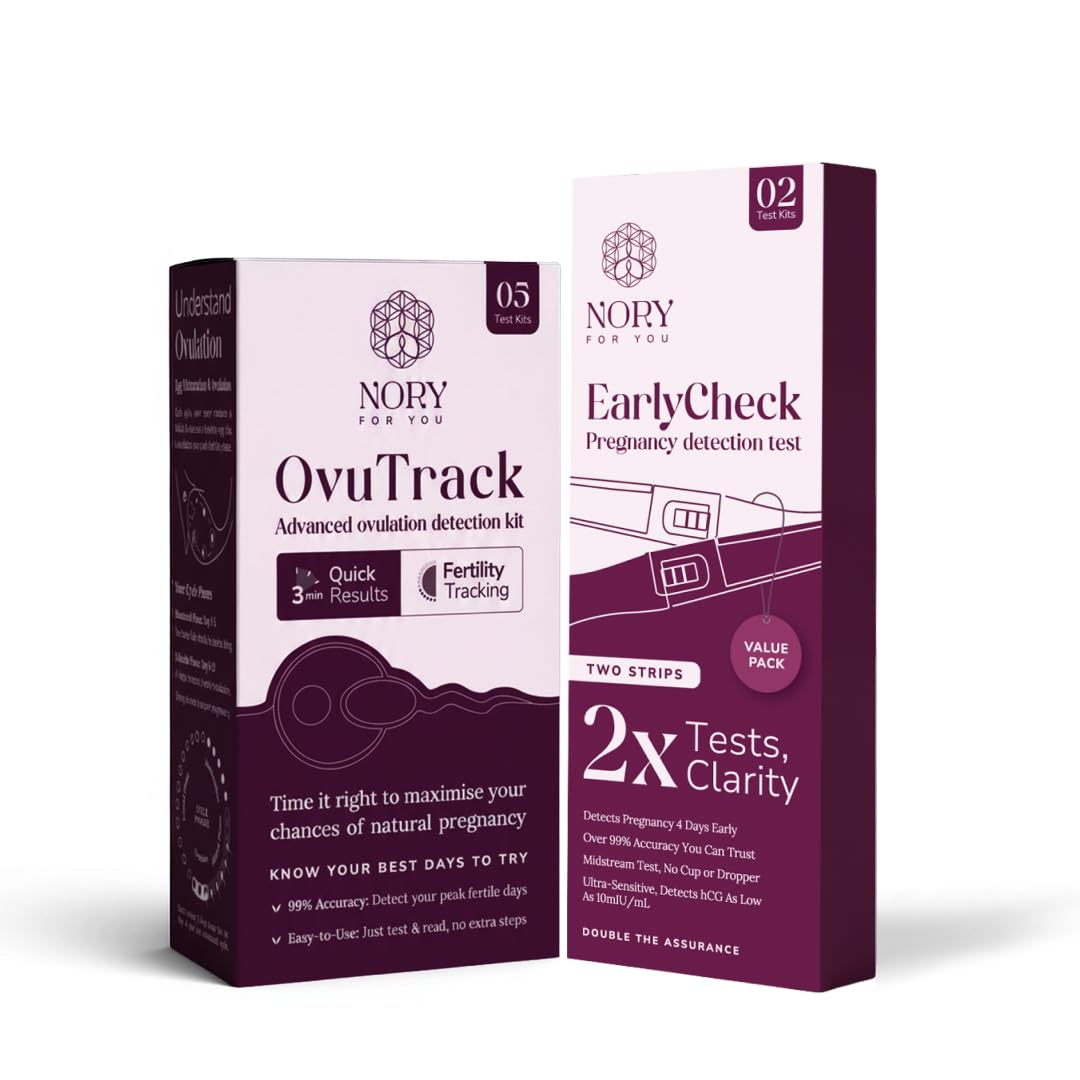 Nory Combo Kit (5 Ovulation strips, 2 Pregnancy Kit) Midstream Testing, Family Planning to get Pregnant Naturally, Early Detection for Female Fertility Baby Conceive Predictor Kit for Home