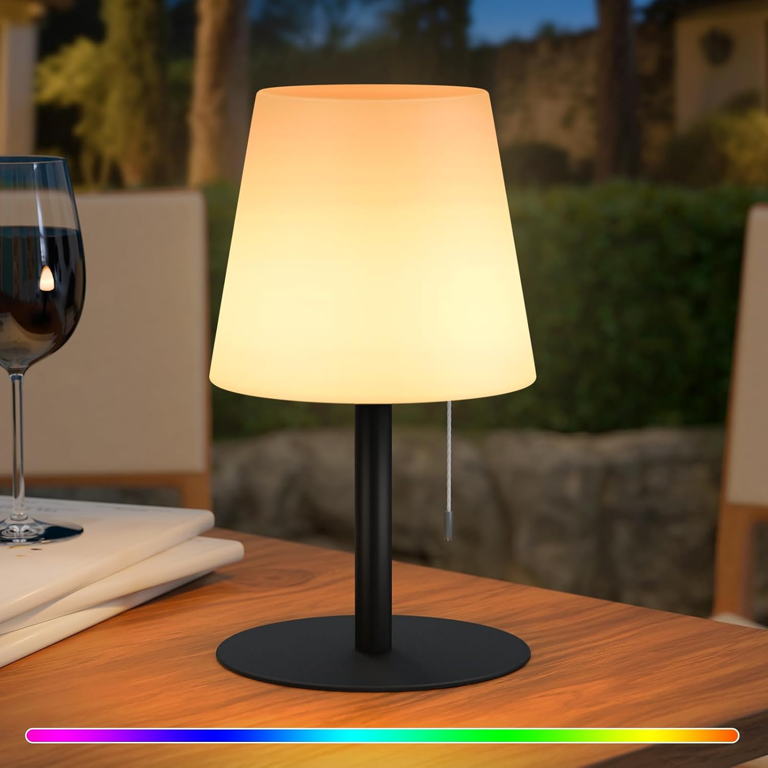 uuffoo Outdoor Tischlampe Kabellos LED Akku Shower Lamp Waterproof duschlampe Warmweiß & RGB, USB-C Aufladbar, 8-20h Betrieb für Camping Garten Balkon Terrasse (Schwarz)