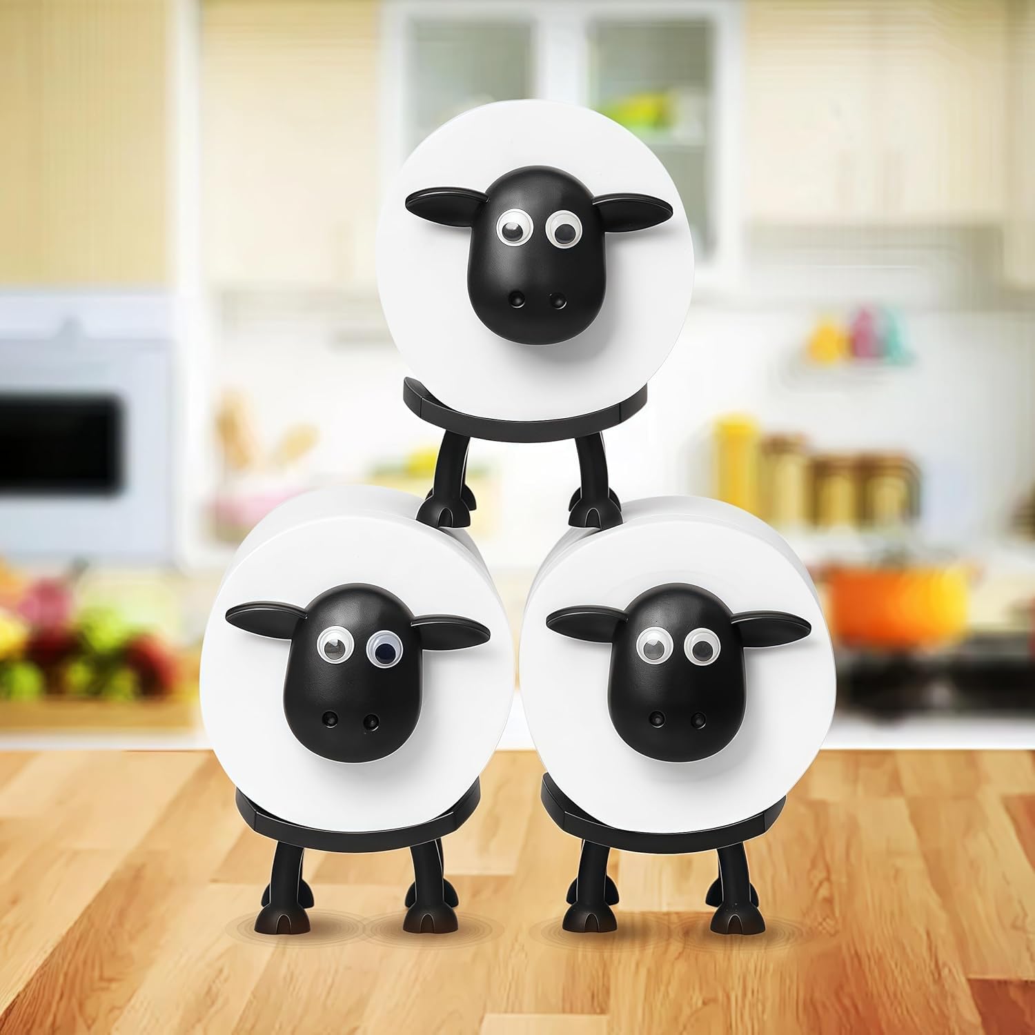 Porte-Papier Toilette Mouton - Support Debout Ou Mural Avec 2 Têtes Interchangeables - Noir