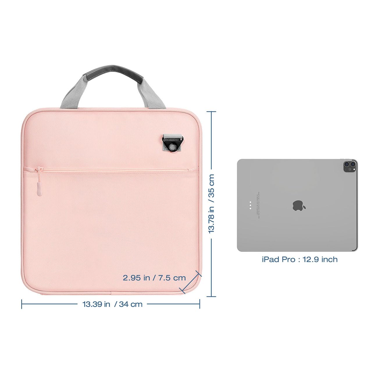 Carpeta Con Cremallera De 3 Anillos Y Correa - Capacidad 500 Hojas, Acolchada, Resistente Al Agua - Rosa
