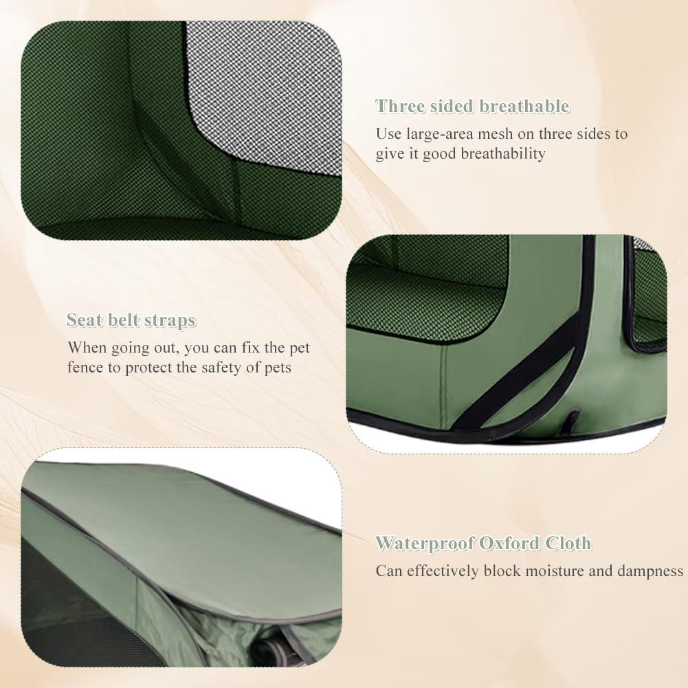 Boîte de transport pliable pour chien et chat jusqu'à 29,5 kg (94 x 53 x 53 cm), robuste, pliable, avec double portes et ceinture de sécurité, refuge portable pour les voyages (vert)