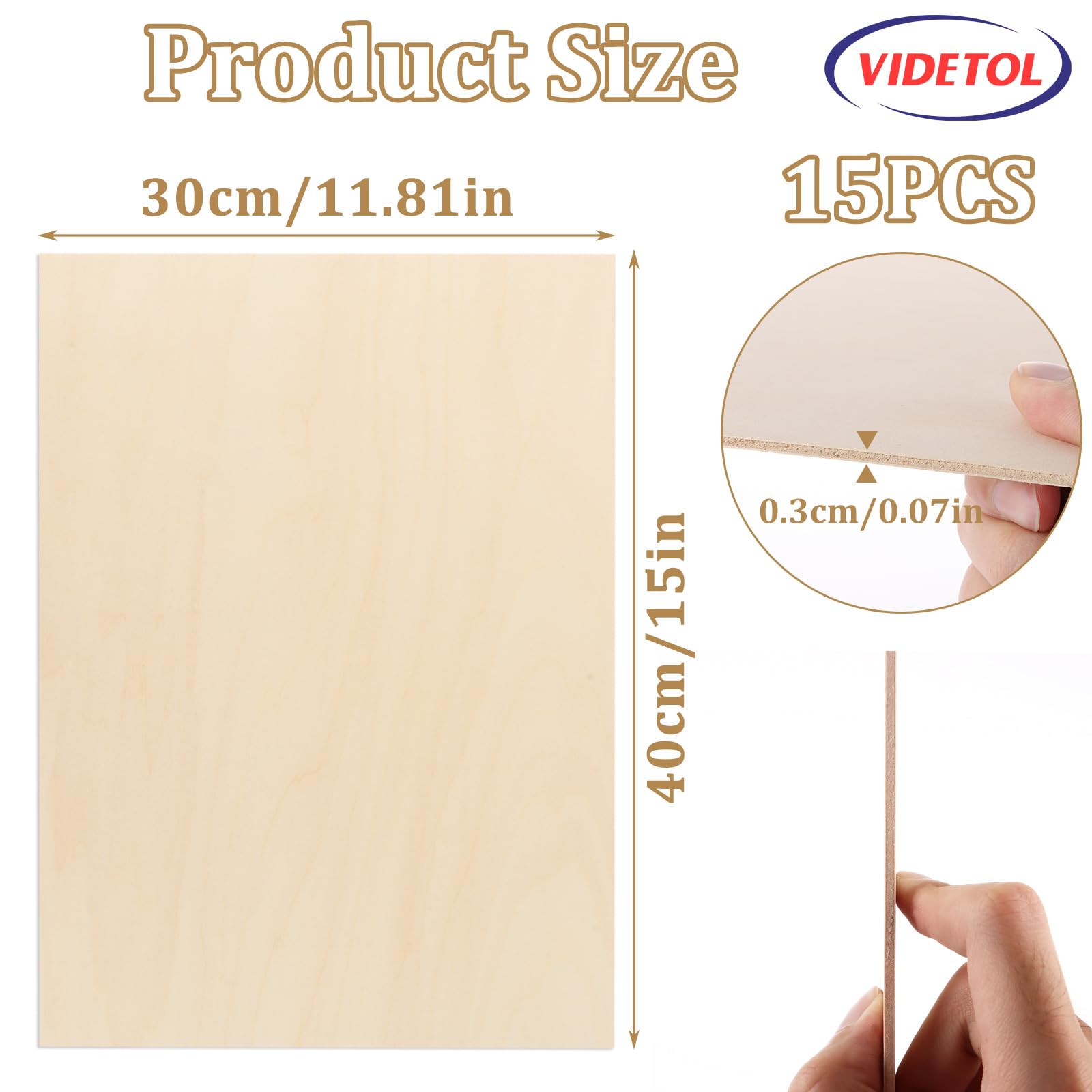 Balsaholzplatten, 400 x 300 x 3 mm, Sperrholzplatten, unlackierte Lindenholzplatten für Bastelprojekte, Holzhandwerk-Modell, Brandmalerei, Malerei und Gravur, 15 Stück