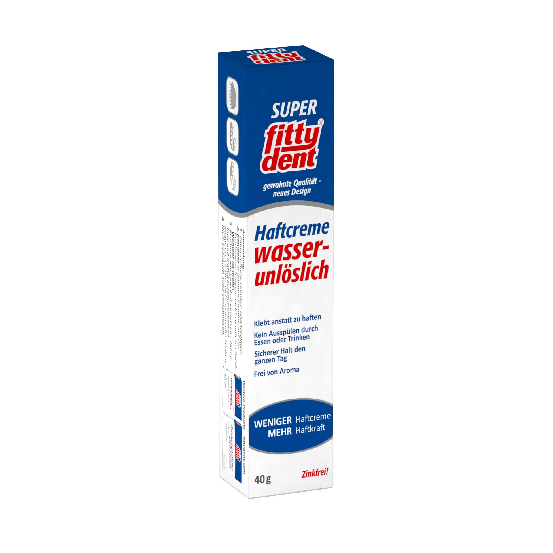 5X FITTYDENT Crema Super Adesiva 40 g PZN 2171042 Insolubile in Acqua, Senza Zinco