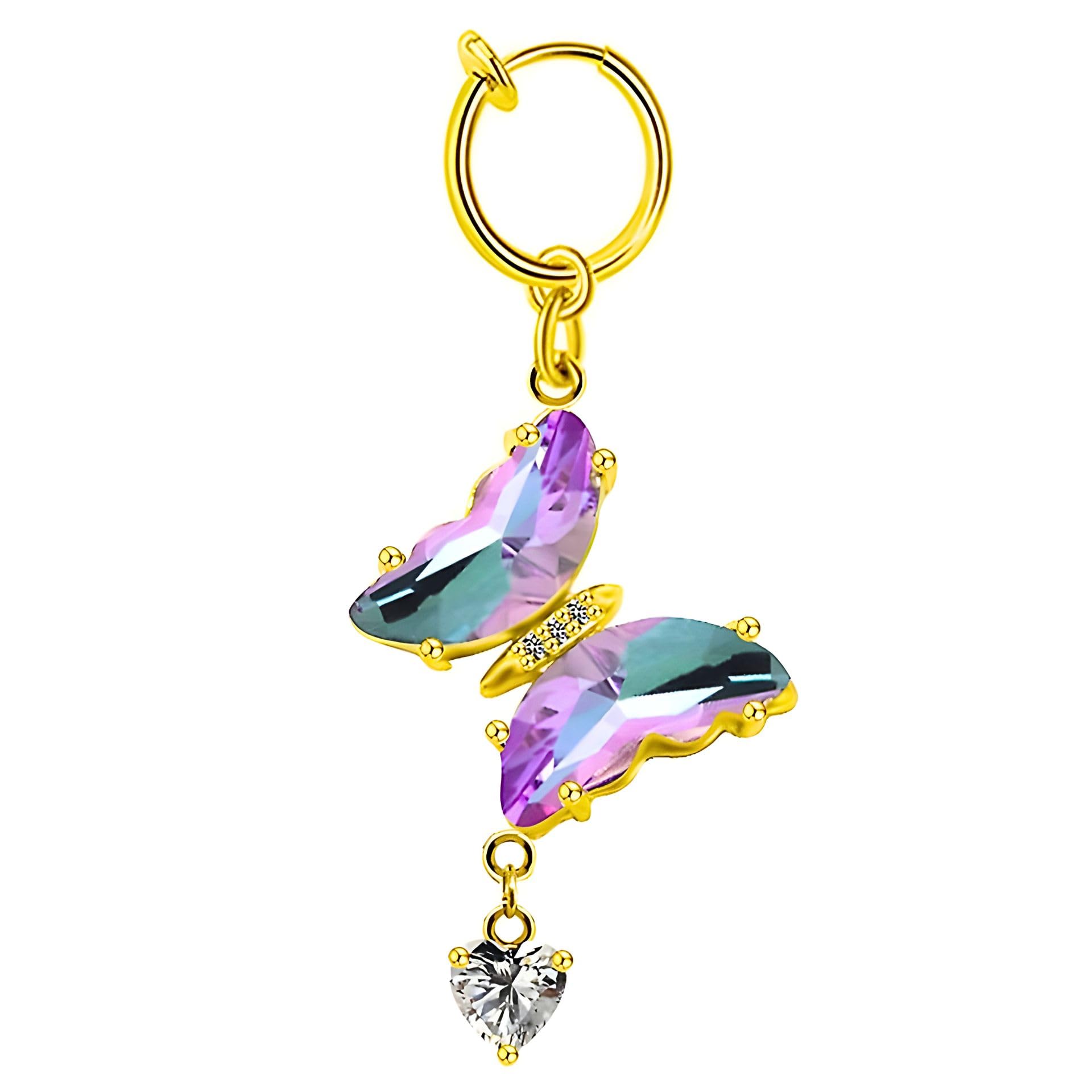 No-Piercing Required ‘MystiWing’ Colourful Crystal Butterfly Charm Clip-On Belly Button Navel Ring for Women & Girls | Non Pierced Faux Navel Jewellery | Party Fashion Body Accessory | Trendy Gift for Birthdays & Festivals (BB0148) 1 Pc-image-41
