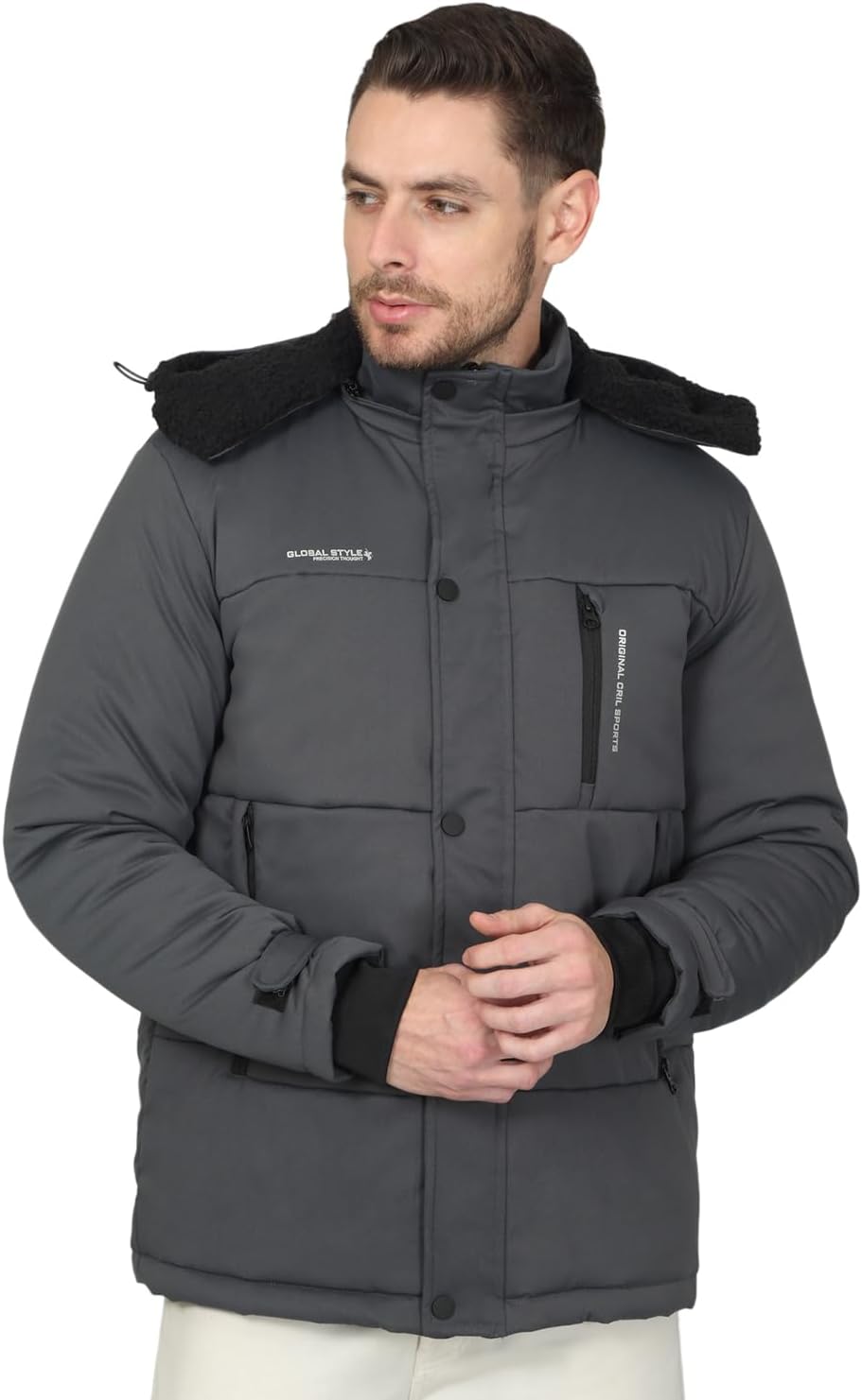Solid Grey Full Sleeves Hooded Regular Fit Men's Casual Jacket | Casual Winter Jackets for Men | Mens Jackets for Winter Wear (P_MJKT00241)