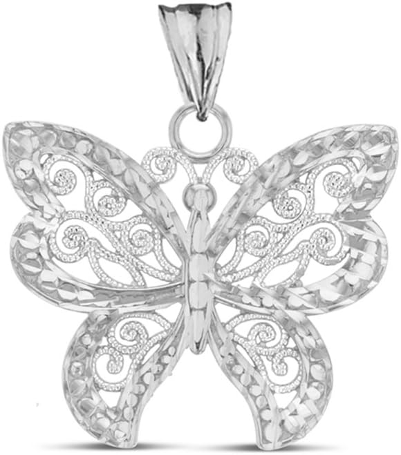Animal Kingdom Elegant Sterling Silver Filigree & Sparkle-Cut Butterfly Charm Pendant