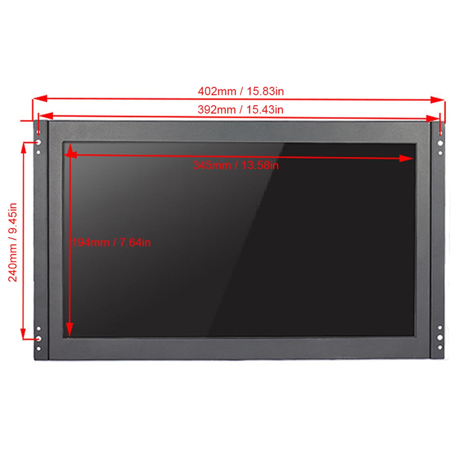 Monitor in Metallo da 15,6 Pollici, Schermo Industriale in Metallo 16: 9 1920x1080, Monitor HD Normale Non Touch, TFT a Basso Consumo(EU)