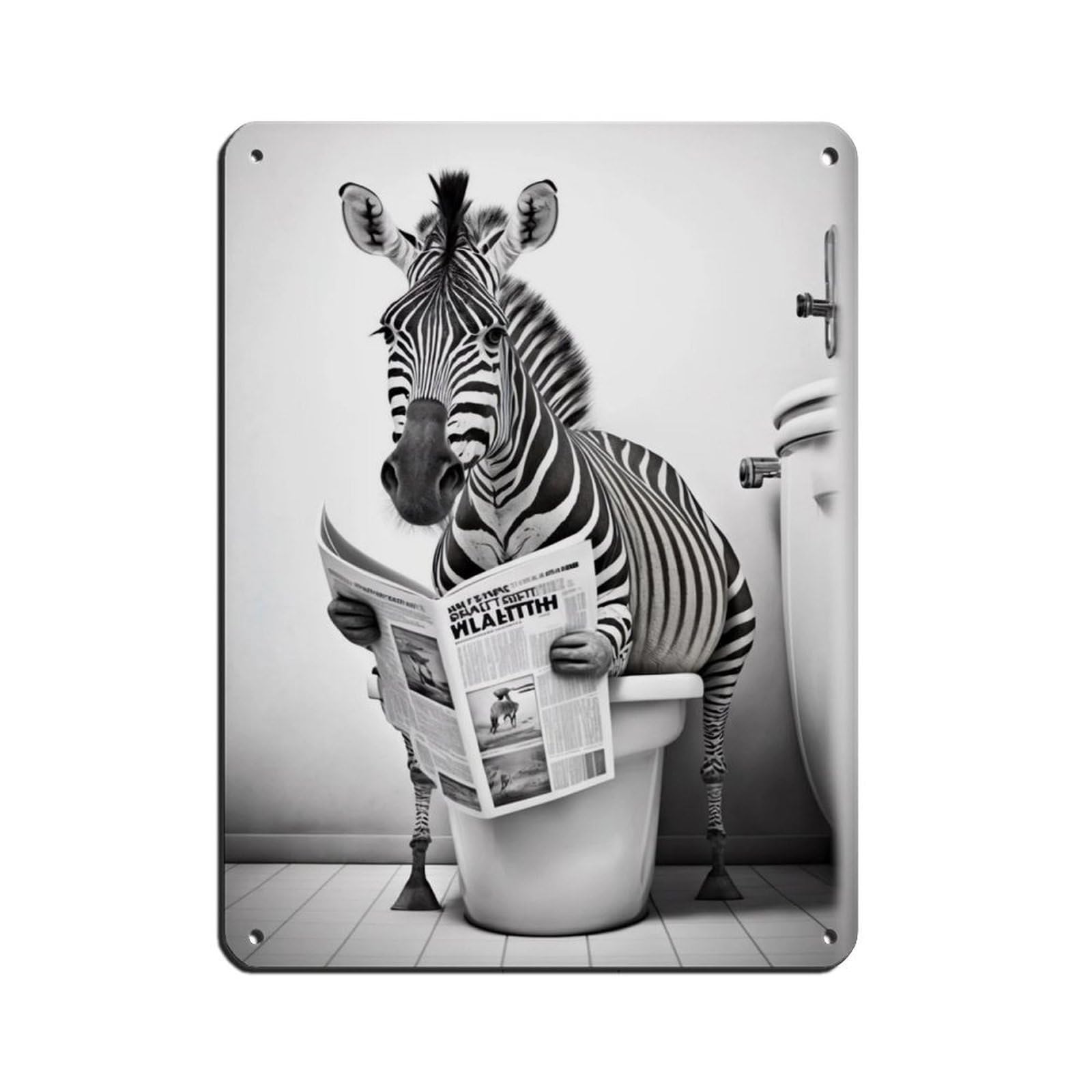 Zebra Sitting on The Toilet Reading A Newspaper Retro Poster Metal Tin Sign Chic Art Retro Iron Painting Bar People Cave Cafe Family Garage Poster Wall Decoration 12x16inch(30x40cm)