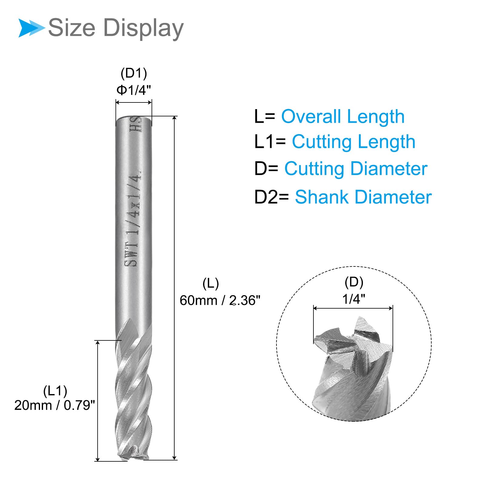 3 Frese A Spirale 4 Taglienti - 1/4" Diametro, 20mm Lunghezza, HSS Per Legno E Plastica - Foto 8