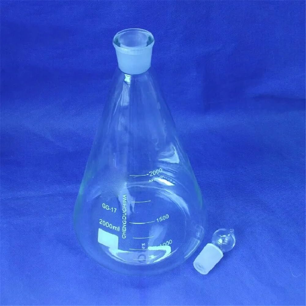 1 matraz cónico de vidrio de 2000 ml con tapa, matraz Erlenmeyer de vidrio for laboratorio.