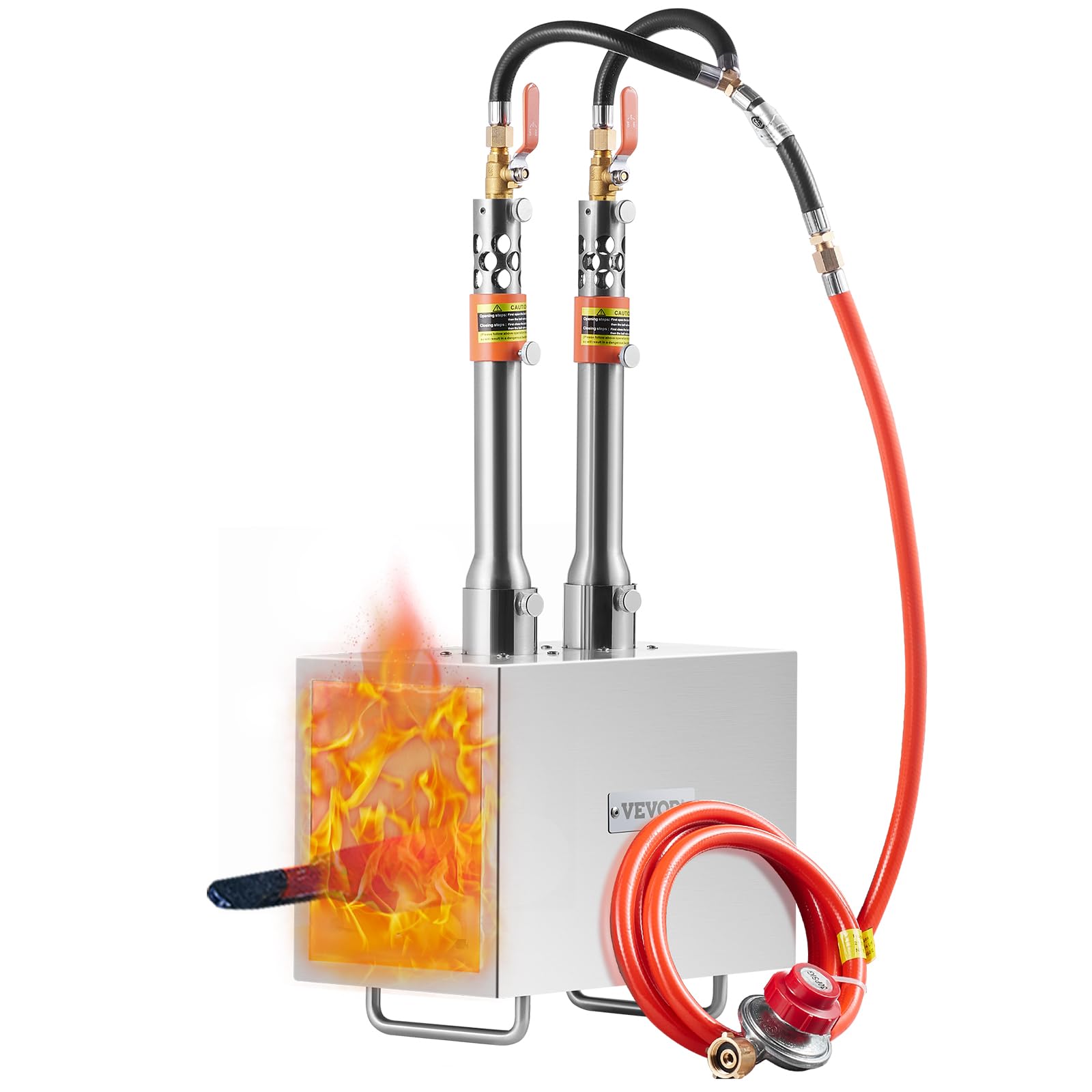 VEVOR Forgia a gas propano portatile, forno a gas quadrato con 2 bruciatori, temperatura max 1427 ℃, utensili e attrezzature per forgiatura a gas in acciaio inox, per colteliere Maréchaux-Ferrants