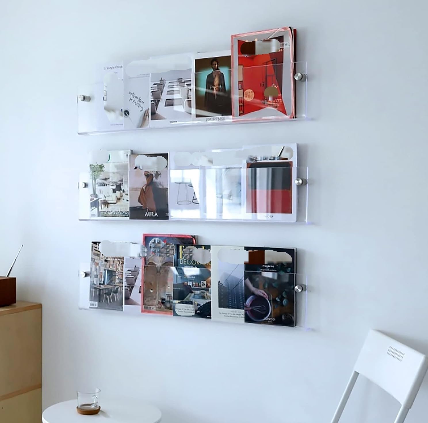 Stojak na czasopisma montowany ścianie, stojak broszury, przezroczysty organizer książki, wiszący regał, do przechowywania literatury Uniwersalny stojak ekspozycyjny(60cm(23 5/8"))