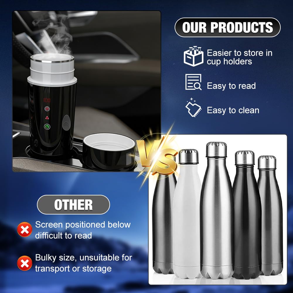 Wasserkocher für Auto, DC 12V/24V Reisewasserkocher Auto, 420ml Wasserkocher Auto Zigarettenanzünder mit LCD-Anzeige, Temperatureinstellung, Rührfunktion, 304 Edelstahl für LKW Reise Camping
