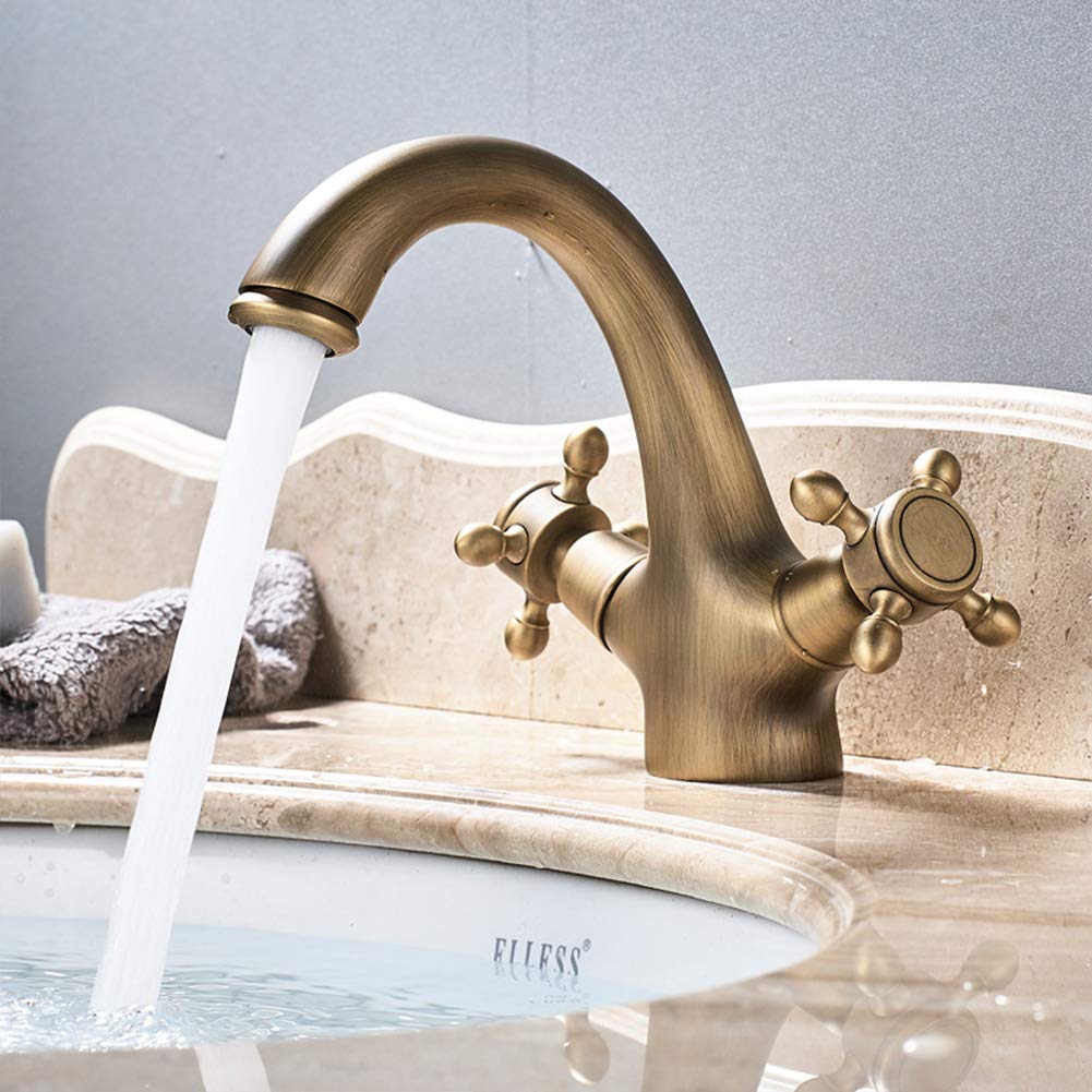 Rubinetto Bagno Lavabo, Rubinetto Lavabo, Antico Nero Ottone Rubinetto Bagno, Acqua Calda E Fredda Disponibile, Elegant Miscelatore Doppia Manopola, Per Bagno o Avabo Bagno, Con Valvola In Ceramica