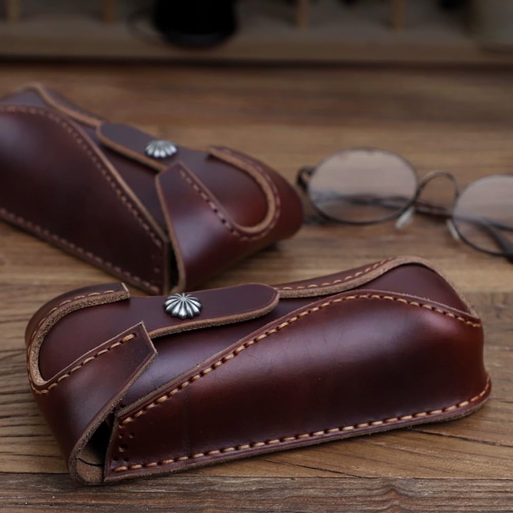 Przenośne Skórzane Etui Na Okulary, Skórzane Etui Na Okulary Retro Dla Mężczyzn I Kobiet Okulary Przeciwsłoneczne Pudełko Ochronne Na Okulary Krótkowzroczne, Brown, S