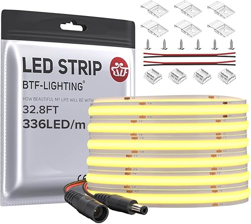 Miniatura 1 de BTF-LIGHTING FCOB COB - Tira de luz LED flexible de alta densidad uniforme de 8 Wm 32.8 pies DC24V blanco cálido 3000K 3360LED CRI 90+ 0.315 in de