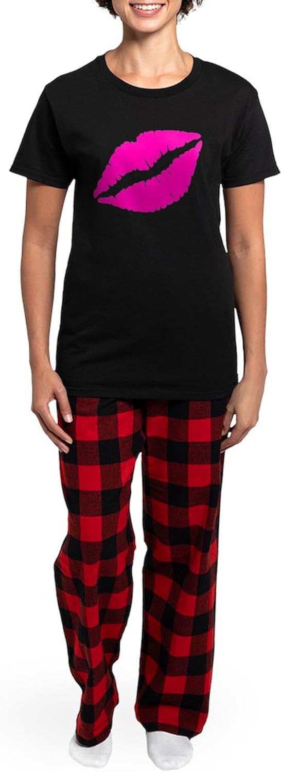 CafePress Sexy Pink Lips Kiss Women's Dark Pajamas Womens Novelty PJ Sleepwear