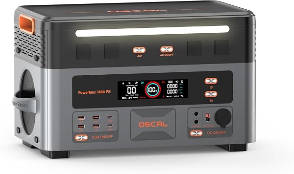 OSCAL 3600W Centrale Elettrica Portatile PowerMax 3600PE, 2016Wh Generatore Solare con Batteria LiFePO4, Ricarica 0-80% in 45 min, APP, UPS, Power Station per Campeggio/Camper/Casa - 1