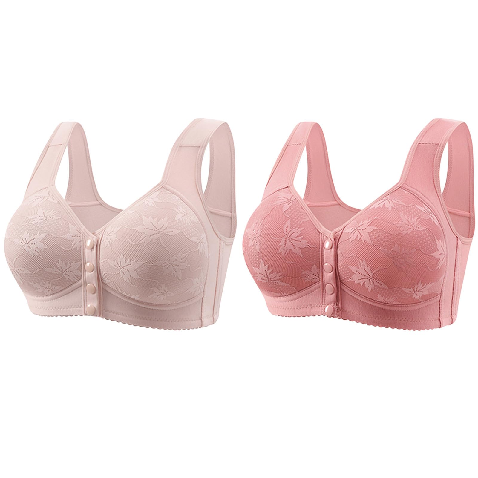 Bras for Older Women,Front Closure Bras 2pack Plus Size Seniors No Underwire Push up Bras Comfy Everyday Bra Anti-Sag