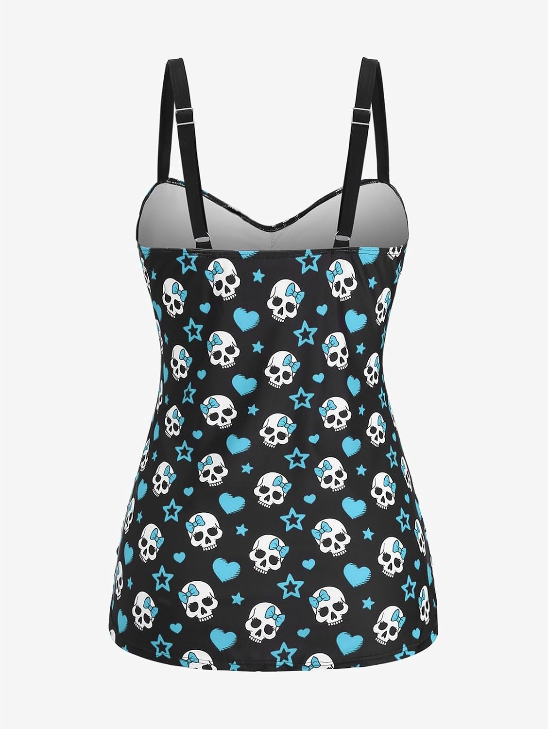 ROSE GAL Rosegal Plus Size Women 2 Piece Swimsuit Skull Heart Print Ruched Tummy Control Tankini Swimwear
