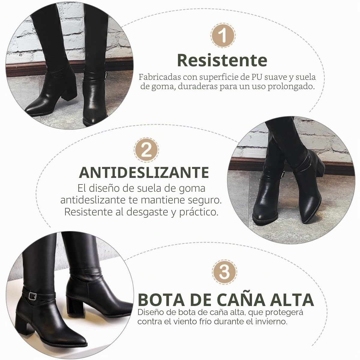 ORFOFE Botas Altas Muslo para Mujer en Color Negro Tacón Alto, Material Pu y Suela de Goma, Diseño de Moda para Otoño E Invierno Función de Mantener el Calor y Resistencia al Desgaste